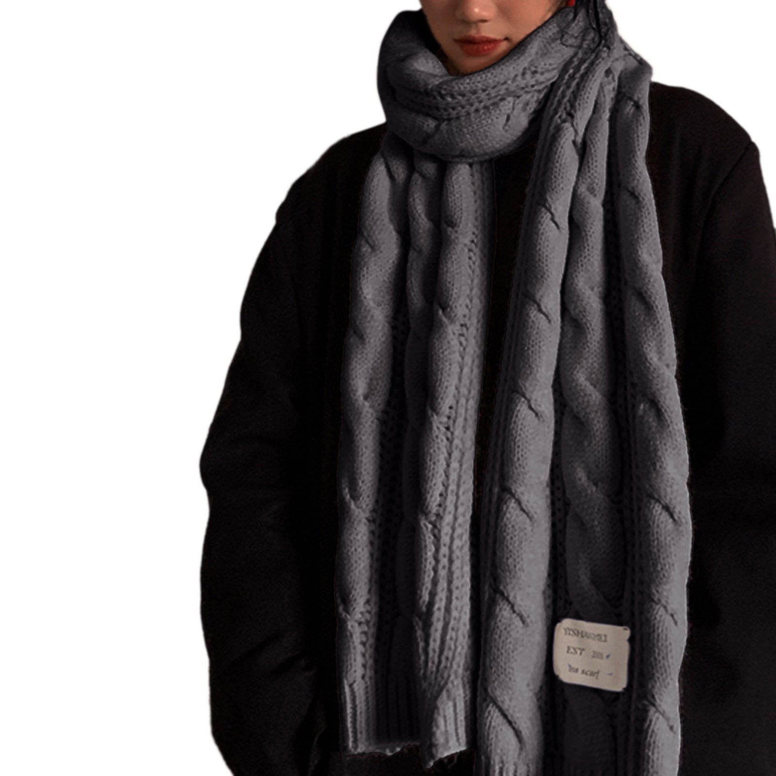 AQUTE Scarf For Women Autumn And Winter Solid Color Imitation Woven Knitted Warm Shawl Scarf Black